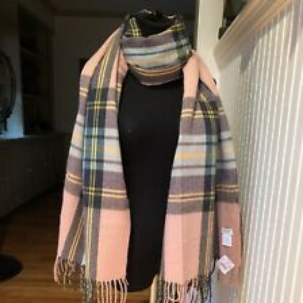 J Crew Classic Plaid Fringed Scarf 77" x 24"